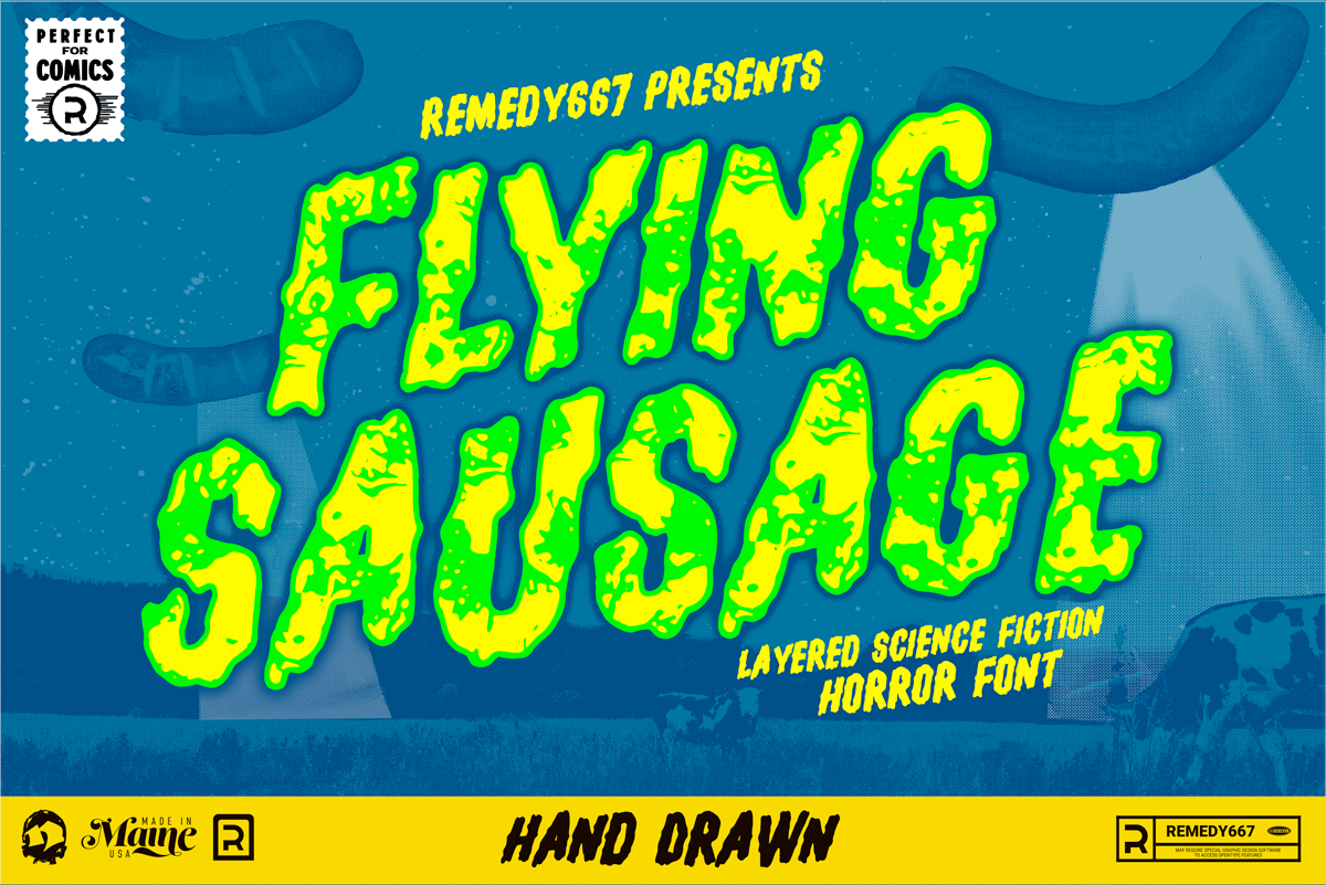 Check Out, Flying Sausage! Layered Science Fiction Horror Font from Remedy667