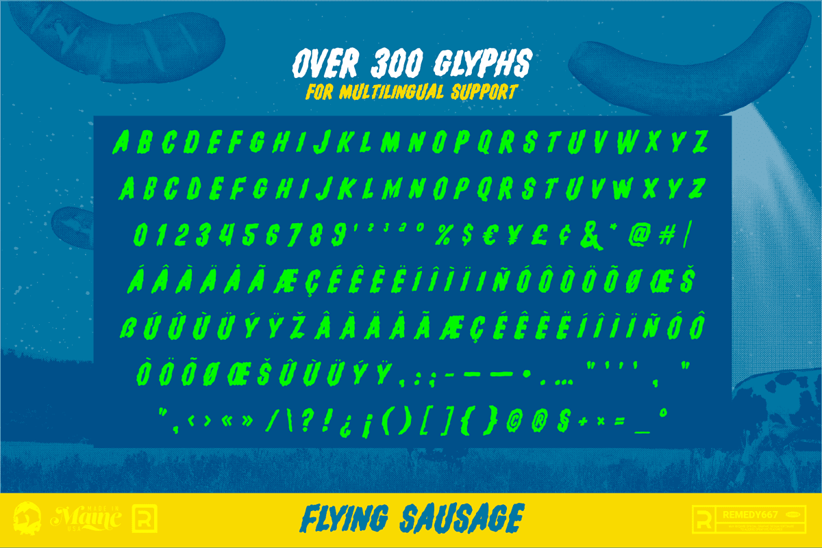 Flying Sausage - Over 300 Glyphs