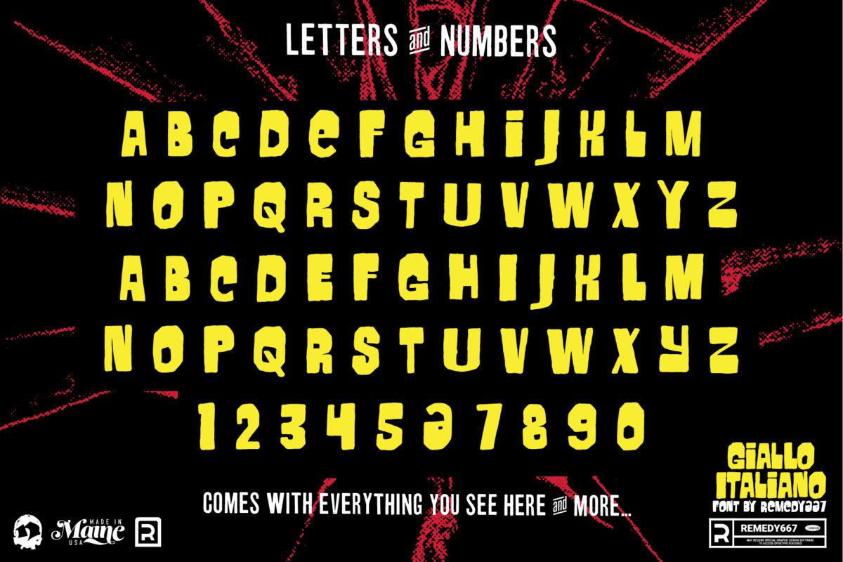 Letters & Numbers for Horror Movie Font, Giallo Italliano, by Remedy667