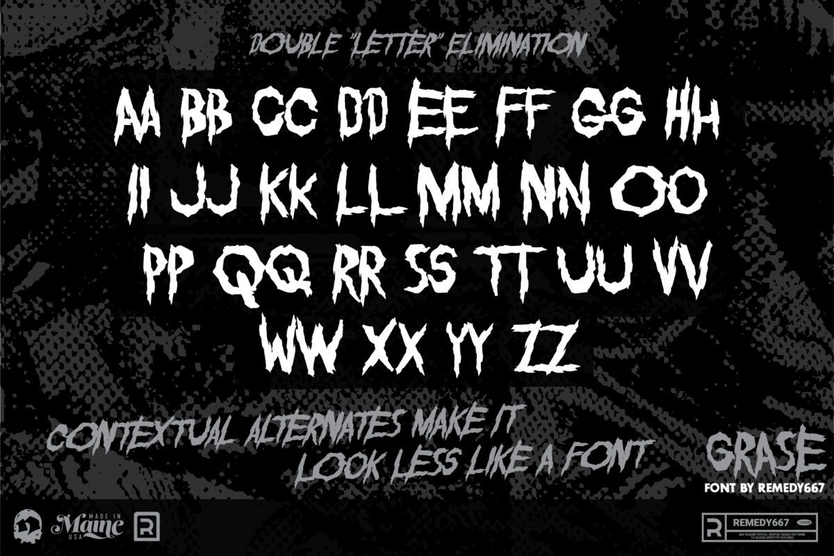 Double Letter Elimination. Contextual Alternates make your type look less like a font. The Grase font by Remedy667