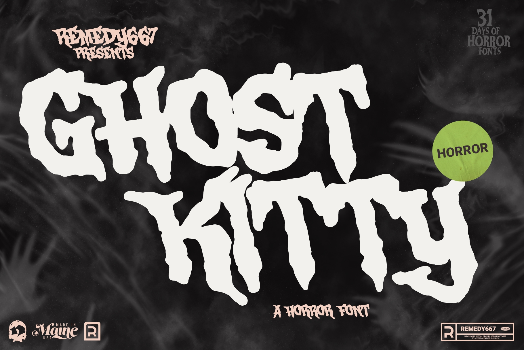 Remedy667 Ghost Kitty Haunted Horror Font 70s Inverted Italic Graffiti