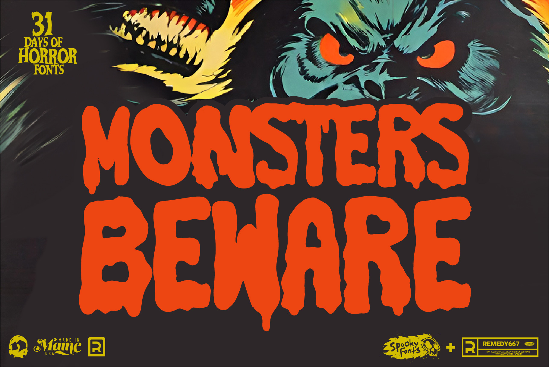 Remedy667 Monsters Beware Font Poster Classic Horror Font