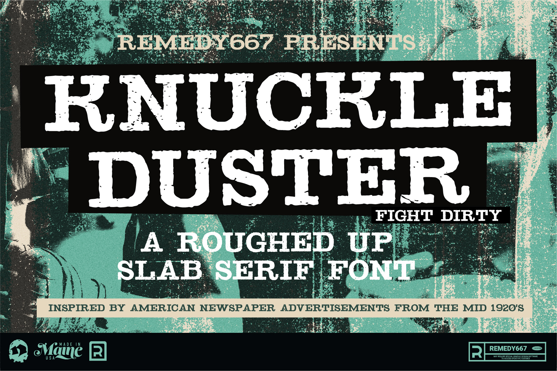 Remedy667 Knuckle Duster Font Poster A Roughed Up Slab Serif Font