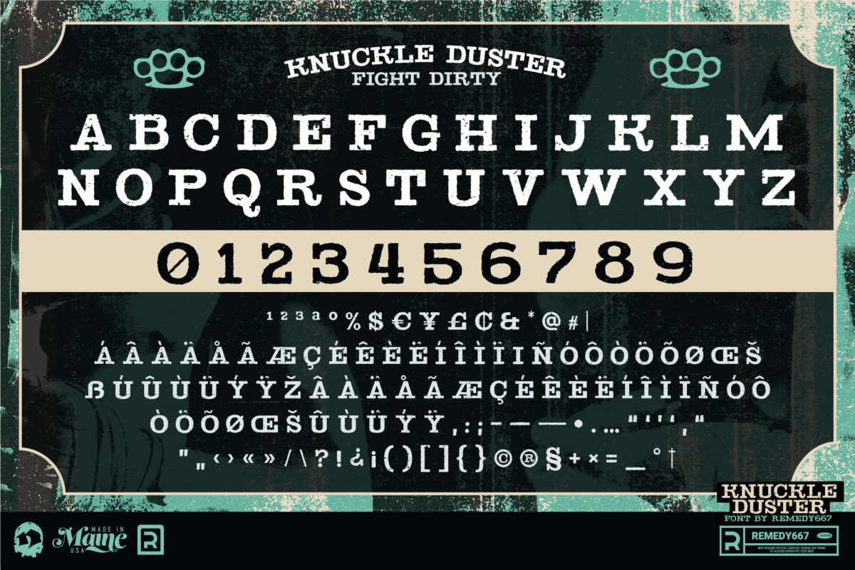 Remedy667 Knuckle Duster Fight Dirty Font Letters, Numbers and More