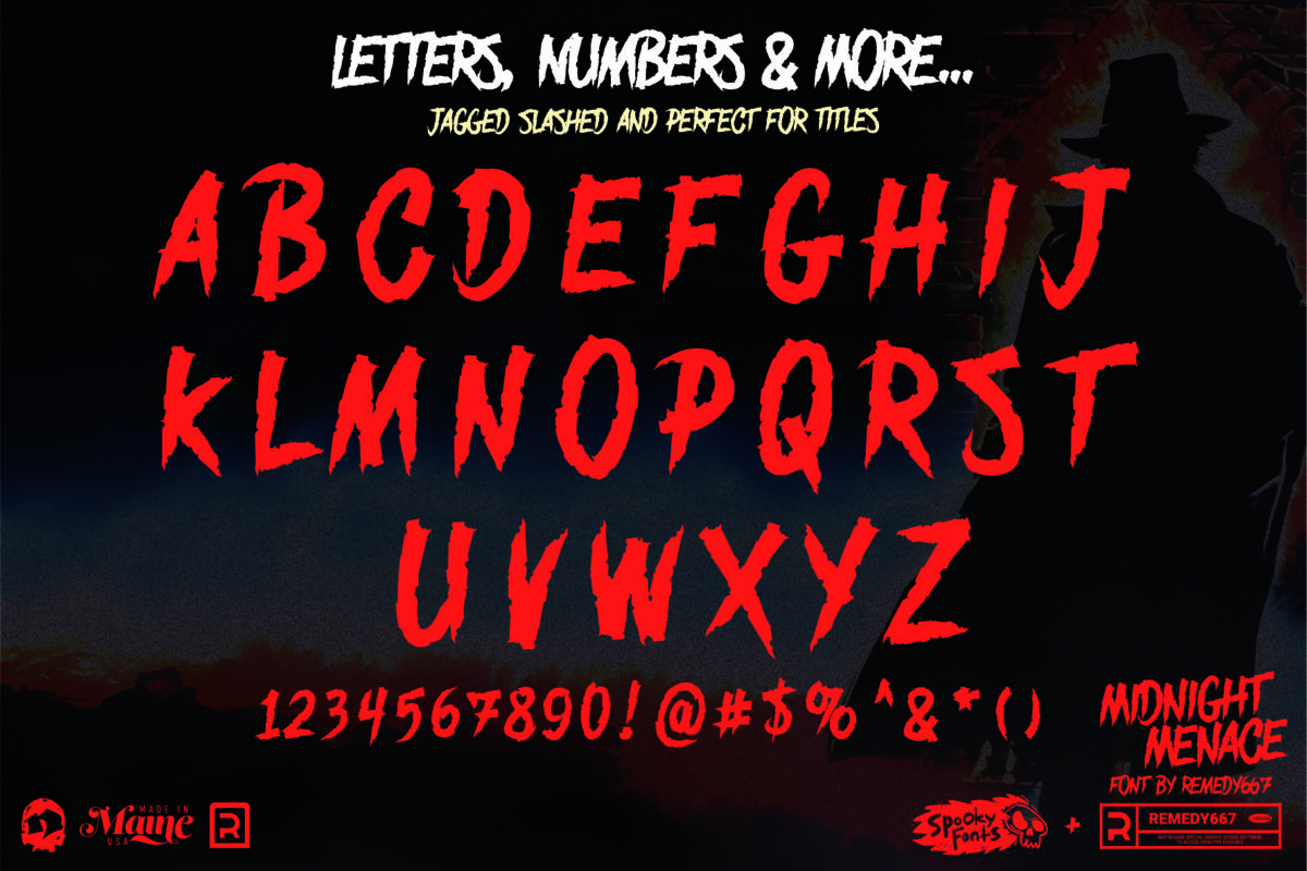Remedy667 Midnight Menace Letters, Numbers and More "Jagged, Slashed and Perfect for Titles"