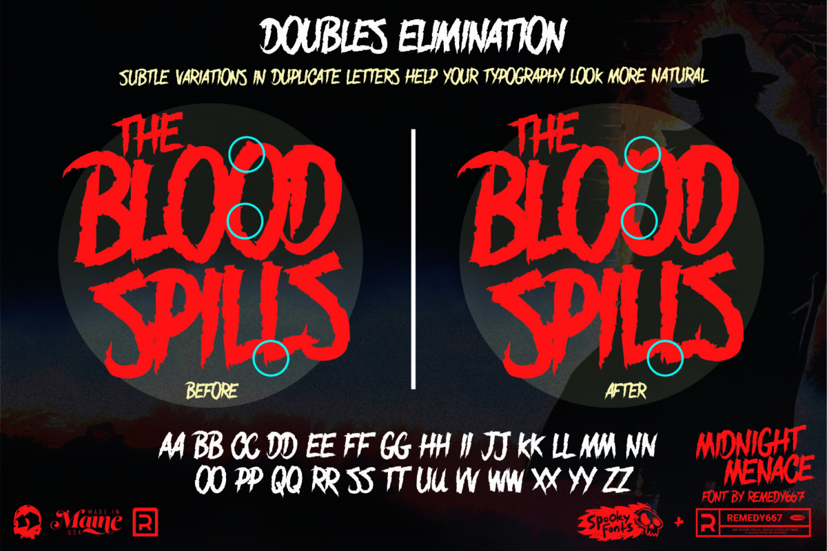 Remedy667 Midnight Menace Subtle Variations in duplicate letters help your type look more natural