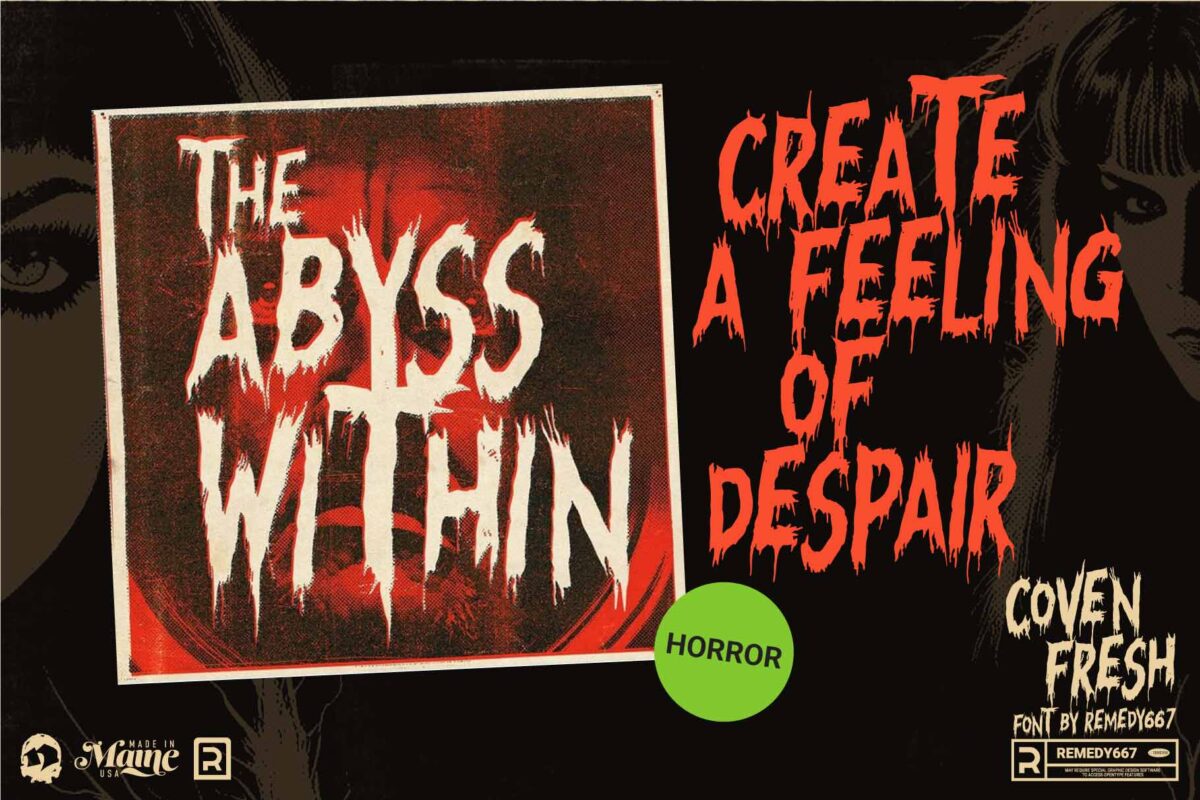 Remedy667 Coven Fresh Font - Create a Feeling of Despair "The Abyss Within" Mockup Album Cover