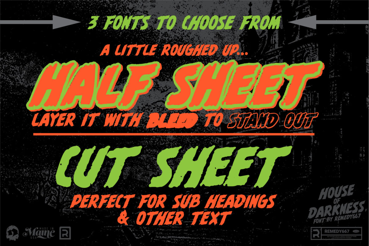 House of Darkness font by Remedy667 - 3 Fonts to Choose From, a little roughed up Half Sheet, layer it with bleed to stand out - Cut Sheet perfect for sub headings & other text