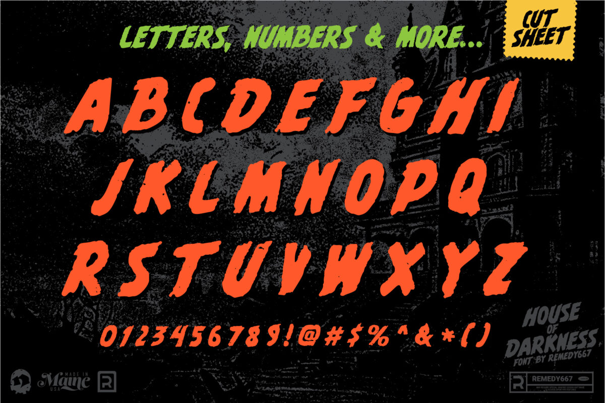 House of Darkness font by Remedy667 - Letters Numbers & More, Cut Sheet
