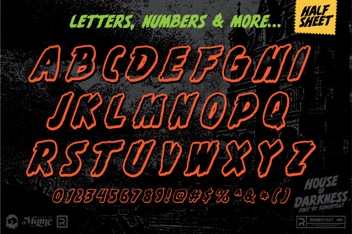House of Darkness font by Remedy667 - Letters Numbers & More, Half Sheet