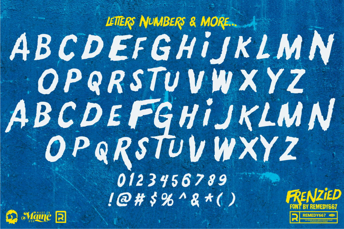 Frenzied font by Remedy667 - Letters, Numbers & More…