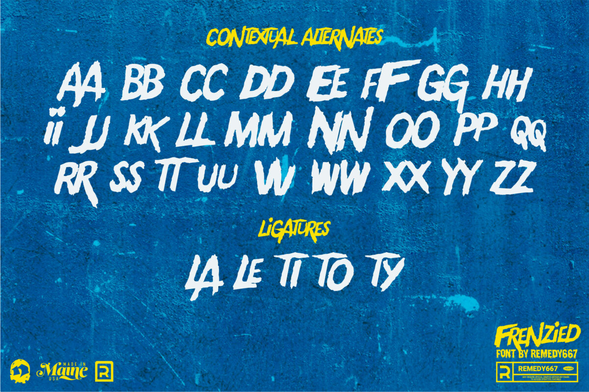Frenzied font by Remedy667 - Contextual Alternates & Ligatures