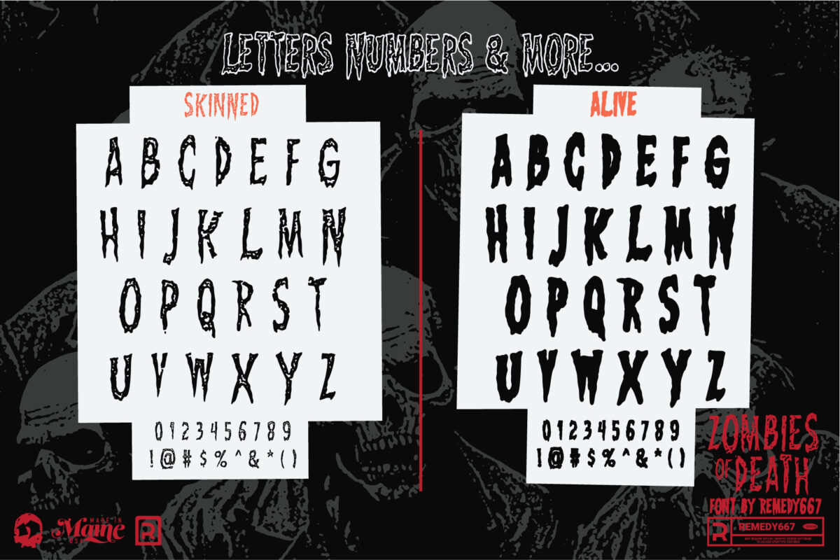Zombies of Death font by Remedy667 - Letters, Numbers & More…