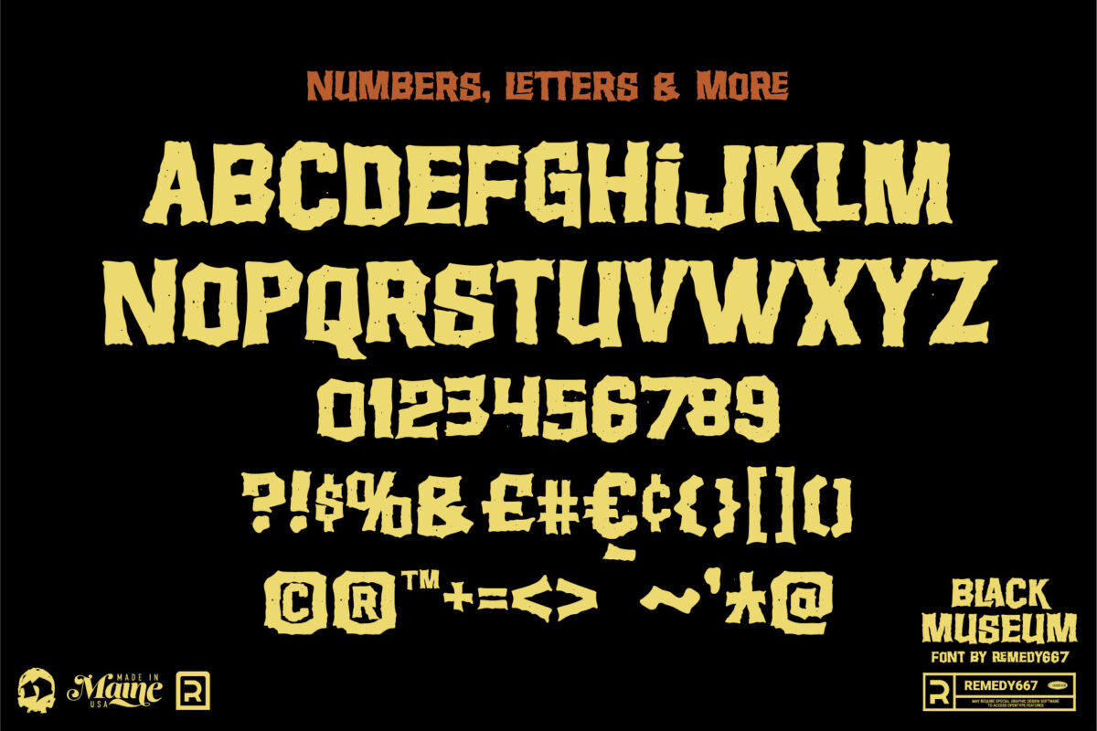 Black Museum font by Remedy667 - Letters, Numbers & More…