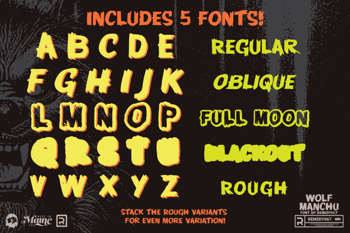 Wolf-Manchu font by Remedy667 - Includes 5 Fonts