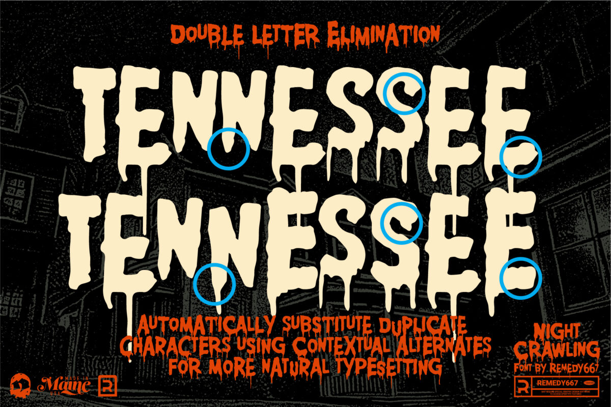 Remedy667 presents Night Crawling - Doubles Elimination - Automatically Substitute duplicate numbers & letters with contextual alternates