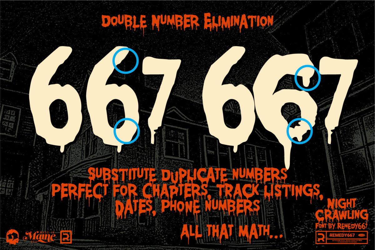 Remedy667 presents Night Crawling - Doubles Elimination - Automatically Substitute duplicate numbers & letters with contextual alternates