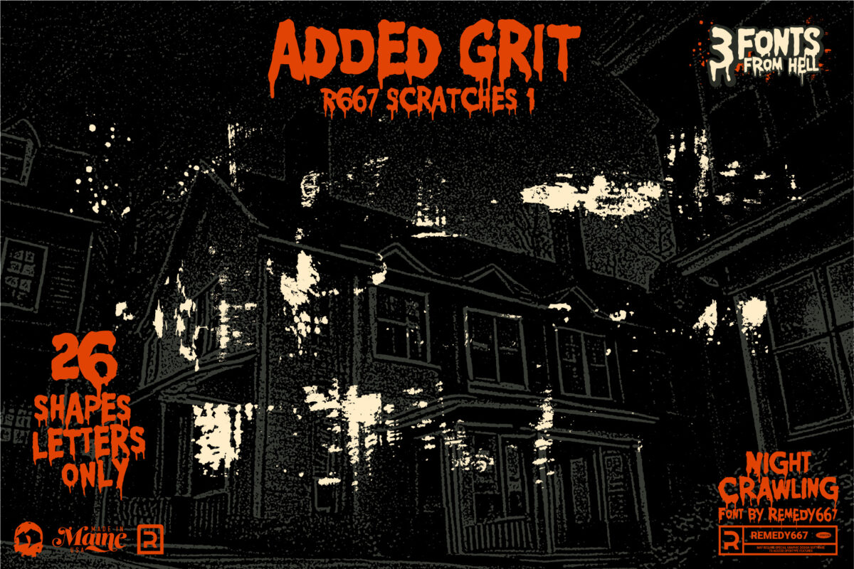 Night Crawling font by Remedy667 - Added grit with 26 shapes in a scratchy font