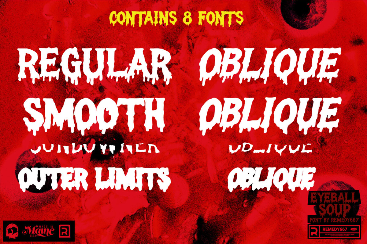 Eyeball soup font by Remedy667 - Contains 8 Fonts