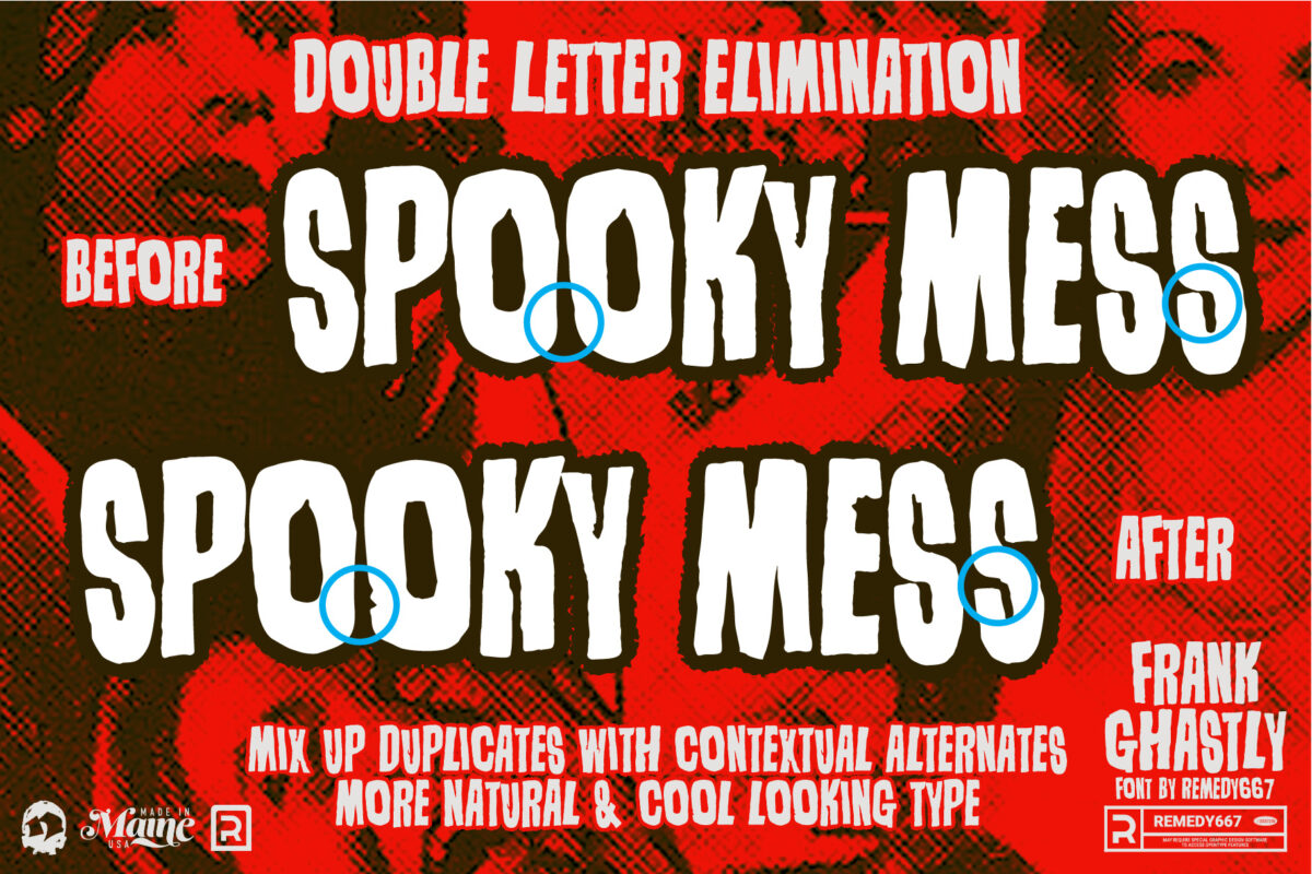 Remedy667 presents Frank Ghastly - Doubles Elimination - Automatically Substitute duplicate numbers & letters with contextual alternates