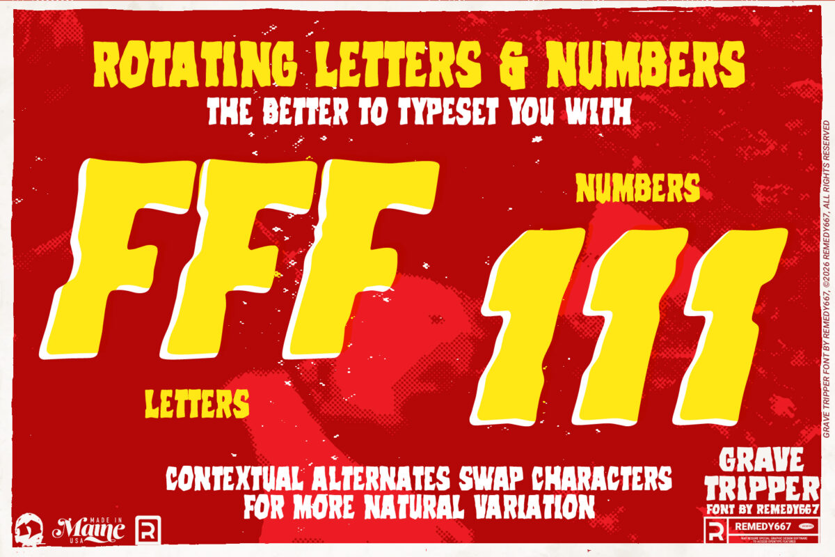 Remedy667 presents Grave Tripper - Doubles Elimination - Automatically Substitute duplicate numbers & letters with contextual alternates