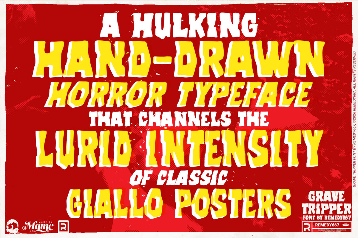 Grave Tripper font by Remedy667 - A Hulking AHand-Drawn horror typeface that channels the Lurid Intensity of classic Giallo Posters
