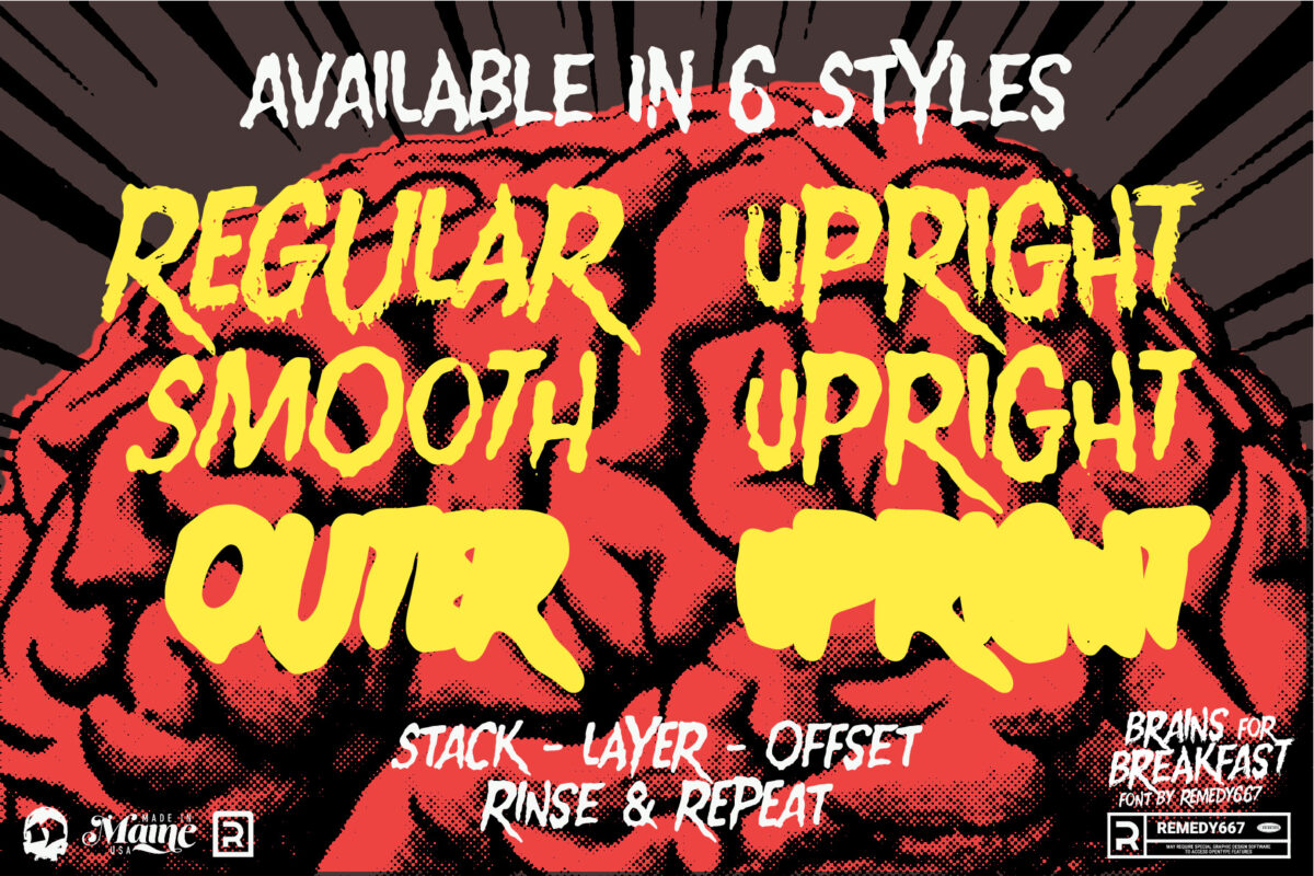 Brains for Breakfast font by Remedy667 - Available in 6 Styles - Stack, Layer, Offset, Rinse & Repeat