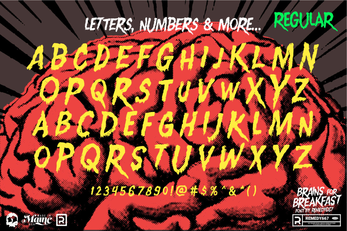 Brains for Breakfast font by Remedy667 - Letters, Numbers & More…