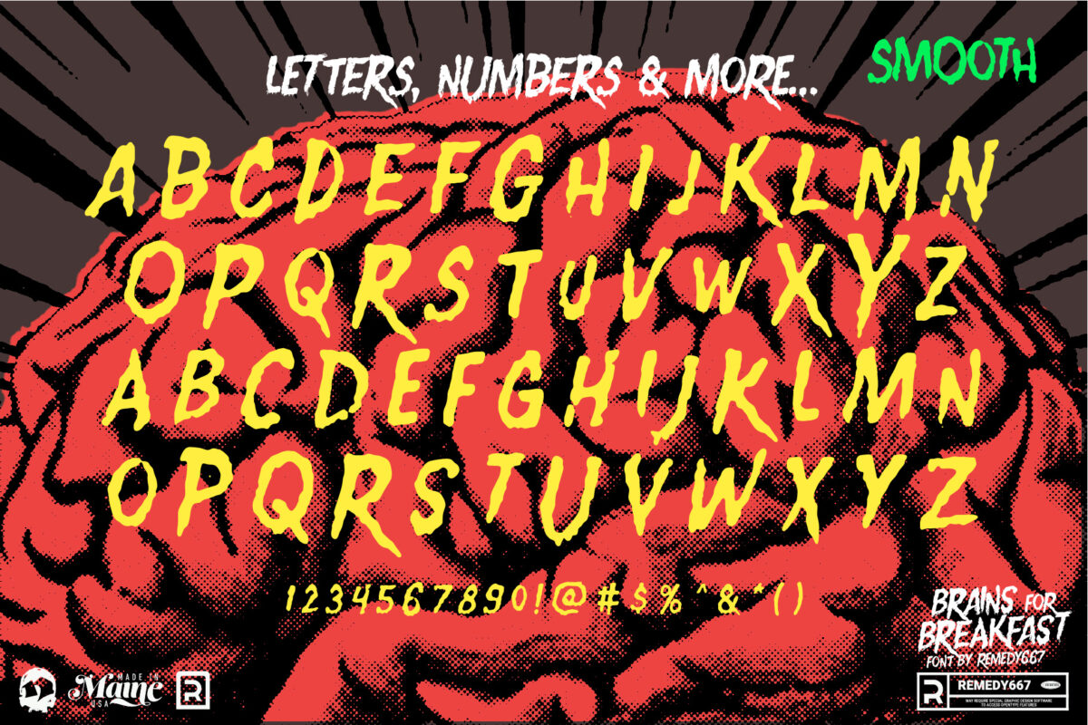 Brains for Breakfast font by Remedy667 - Letters, Numbers & More…
