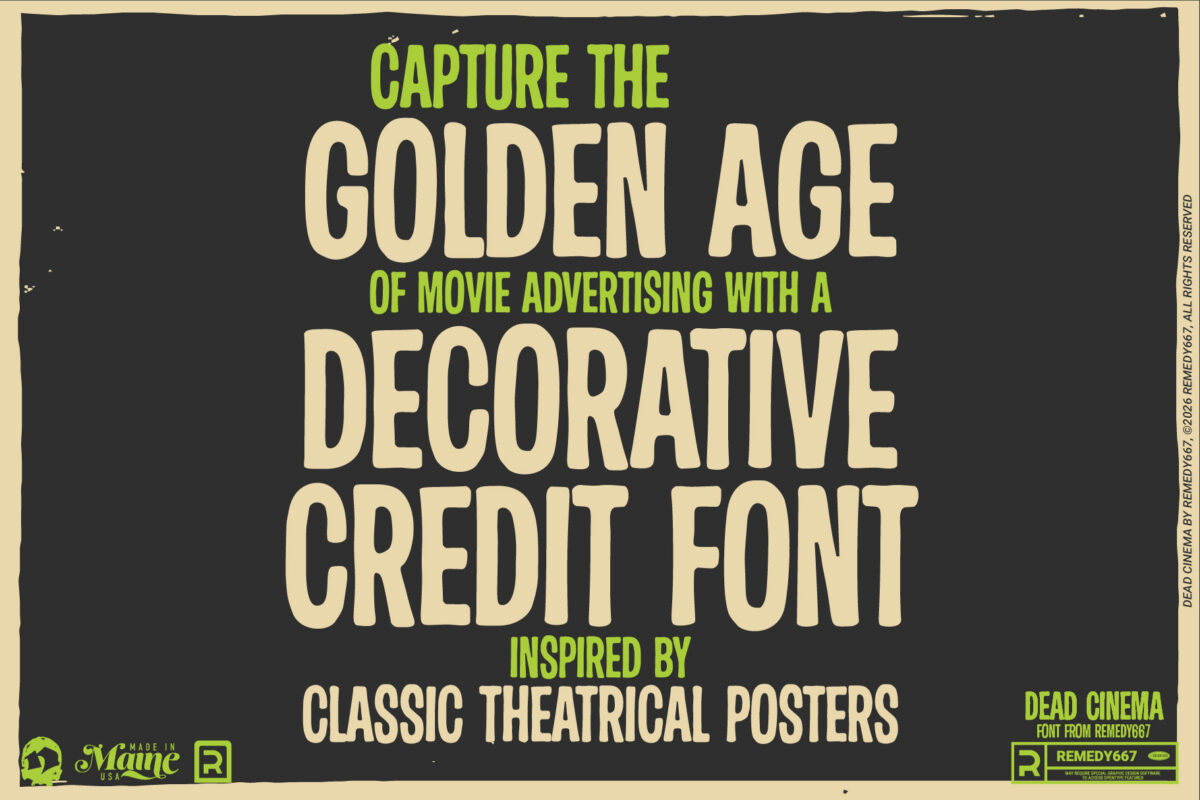 Dead Cinema font by Remedy667 - Capture the Golden Age of movie advertising with Decorative Credit Font inspired by Classic Theatrical Posters