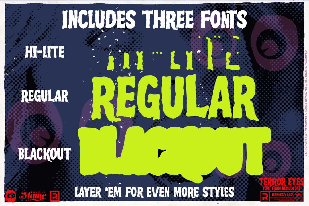 Terror Eyes font by Remedy667 - Includes Three Fonts, Layer 'em for even more styles