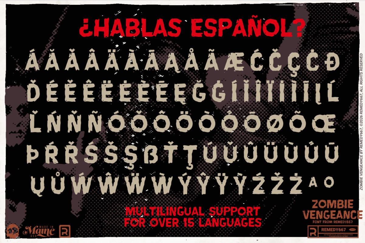 Zombie Vengeance font by Remedy667 - Multilingual Support for over 15 Languages