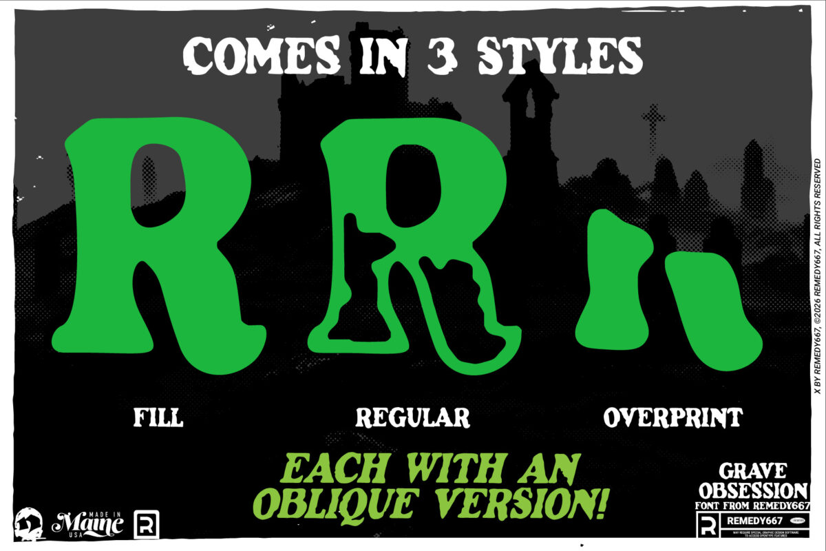 Grave Obsession font by Remedy667 - Comes in 3 Styles, each with an Oblique Version