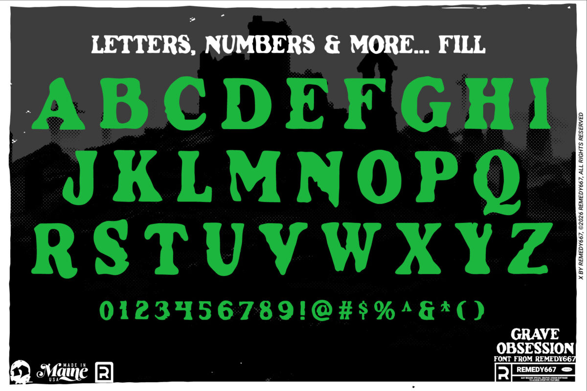 Grave Obsession font by Remedy667 - Letters, Numbers & More… - Fill