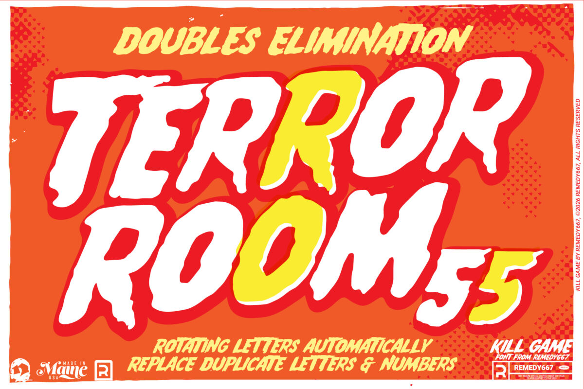 Kill Game font by Remedy667 - Doubles Elimination - Rotating Letters Automatically Replace Duplicate Letters & Numbers