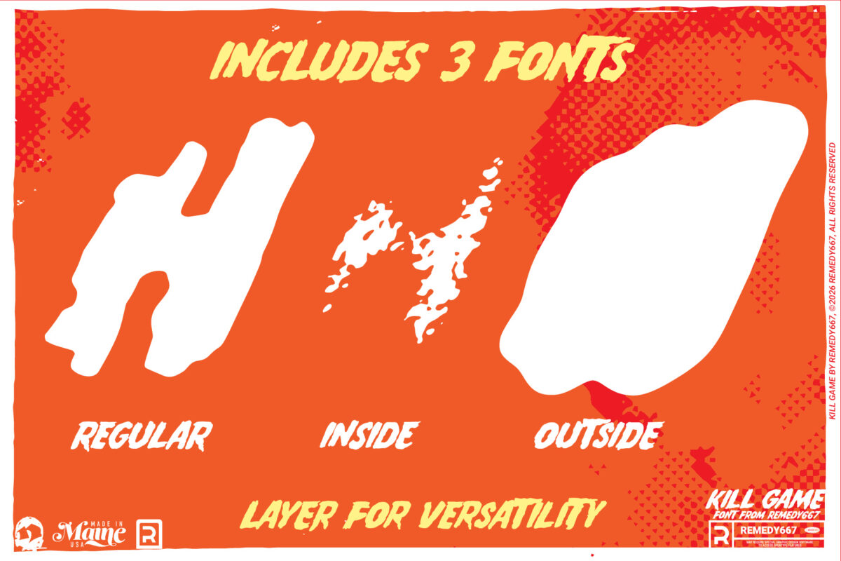Kill Game font by Remedy667 - Includes 3 Fonts, Layer for Versatility